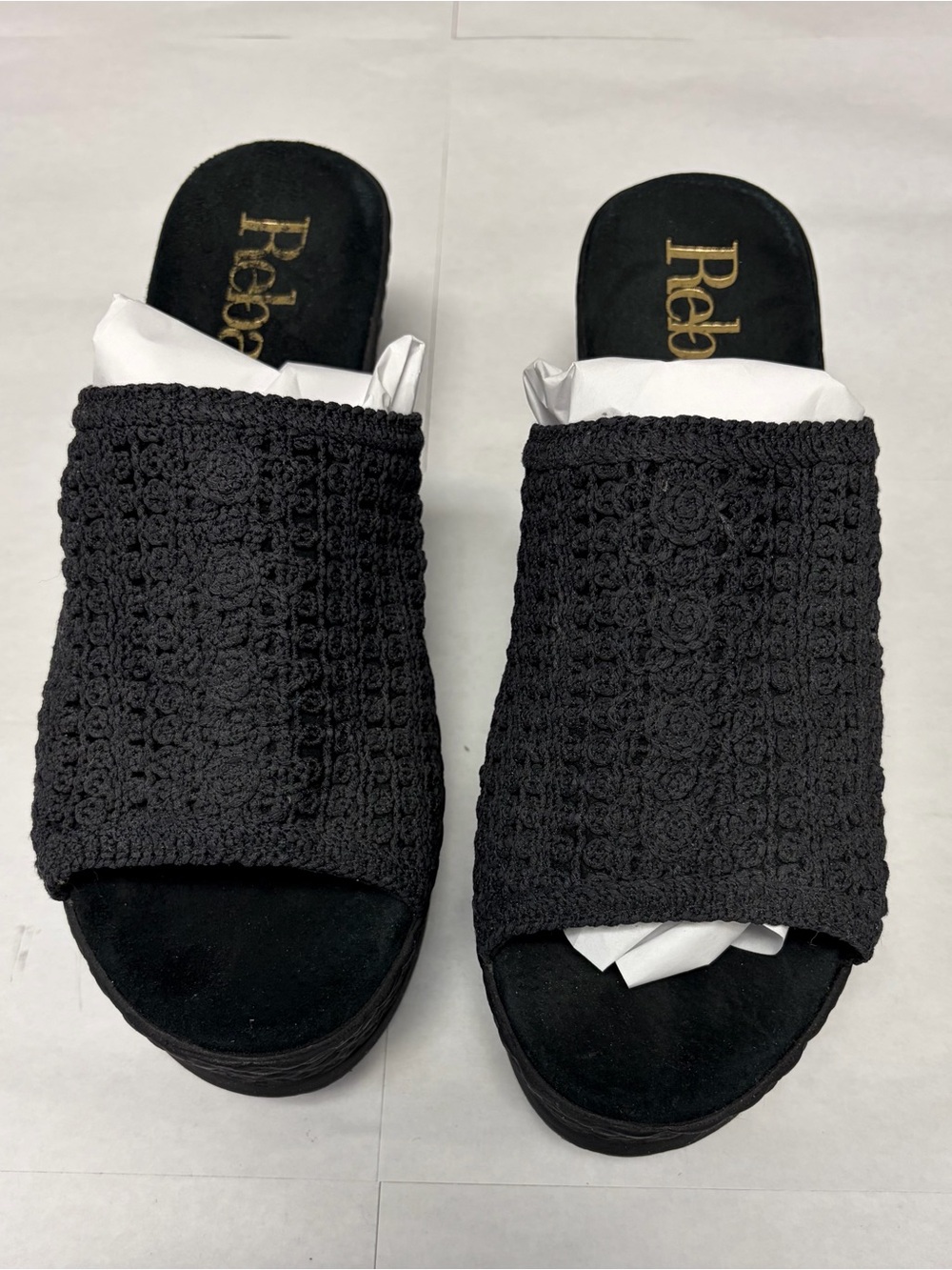Reba Black Woven Platform Slide Mules - Picture 2 of 6